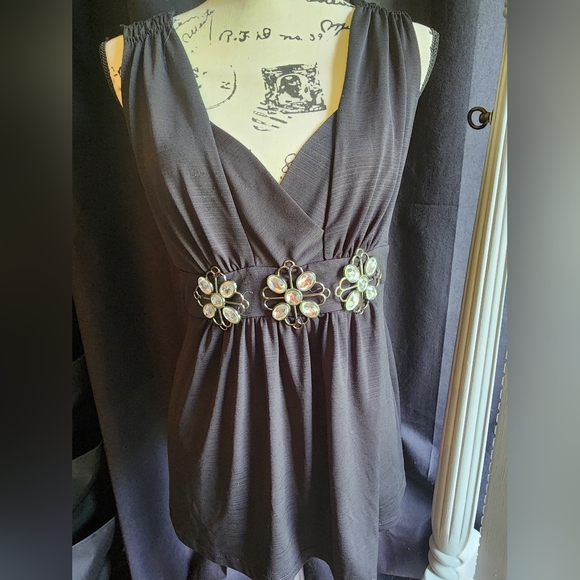 Candie's Tops - 🔴Candie's Black Embellished Pleated Tunic Top XL
